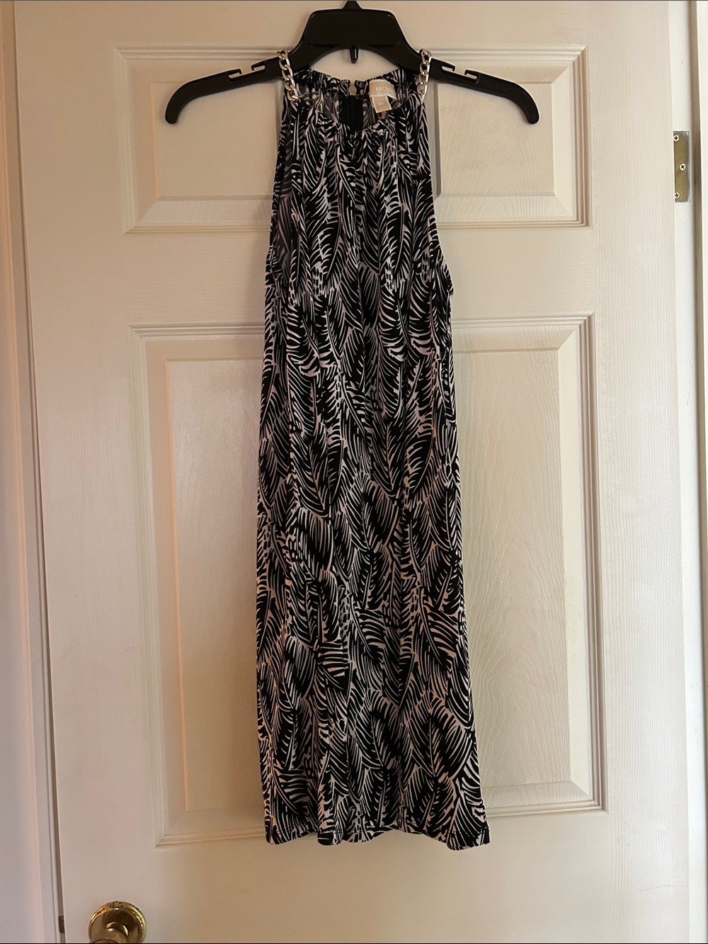 MICHAEL Michael Kors Black and White Leaf-Print Halter Dress
